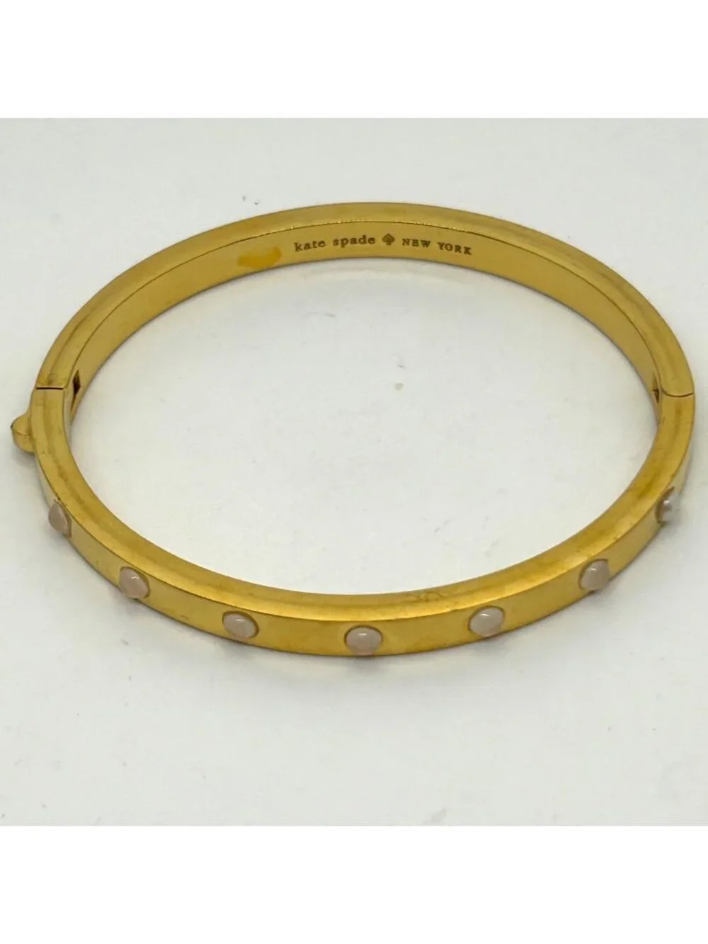 Kate Spade New York Stone Gold-tone Hinged Bangle Bracelet Beaded Accents Size 6